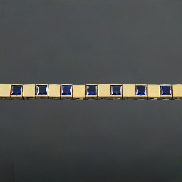 Vintage 10K Yellow Gold Synthetic Sapphire Art Deco Geometric Style Bracelet