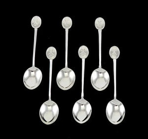 6 Vintage 1965 English Sterling Silver Golf Clubs Crest Demitasse Spoons 4"