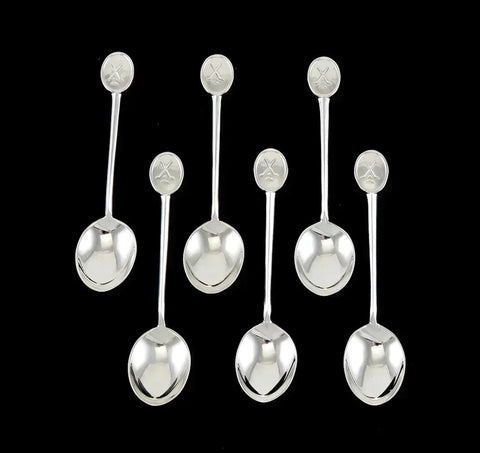 6 Vintage 1965 English Sterling Silver Golf Clubs Crest Demitasse Spoons 4"