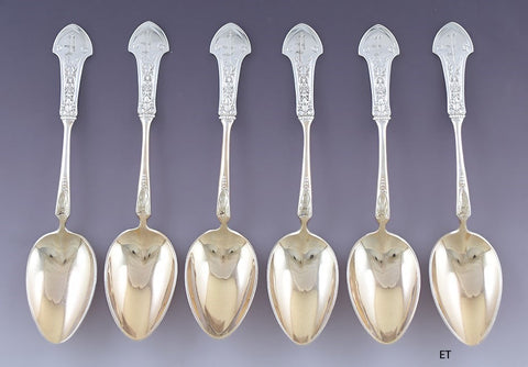 6 Gorham Gold Sterling Silver Corinthian Demitasse Spoons P Mono