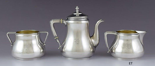 Antique c1877 Fantastic American Sterling Silver 3pc Bachelor Demitasse Tea Set
