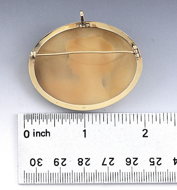 Exquisite 14k Gold Hand Carved Cameo Of A Beautiful Woman Pin/Brooch Or Pendant