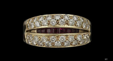 Brilliant Modern 14k Gold Radiant Ruby 1.5ct Diamond Ring Band Size 7.5