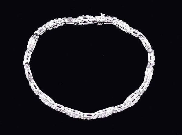 Stunning Sterling Silver and White Rhinestone Bracelet w/ Safety Clasp, China