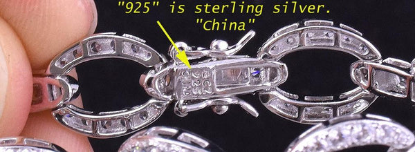Stunning Sterling Silver and White Rhinestone Bracelet w/ Safety Clasp, China