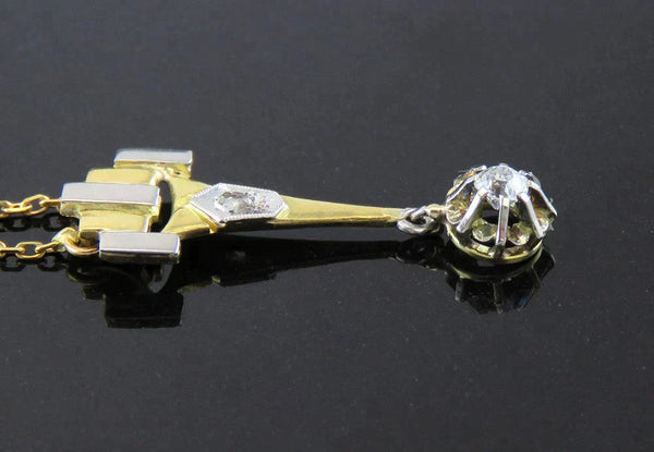 Antique c1920 Art Deco 18K Yellow & White Gold Diamond Pendant Necklace