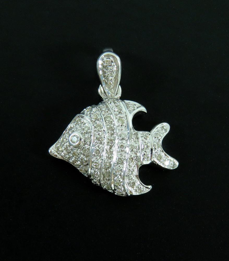 Charming 14k White Gold Diamond Tropical Fish Angelfish Clownfish Pendant