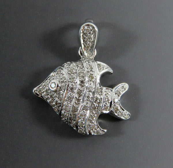 Charming 14k White Gold Diamond Tropical Fish Angelfish Clownfish Pendant