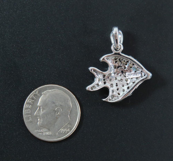 Charming 14k White Gold Diamond Tropical Fish Angelfish Clownfish Pendant