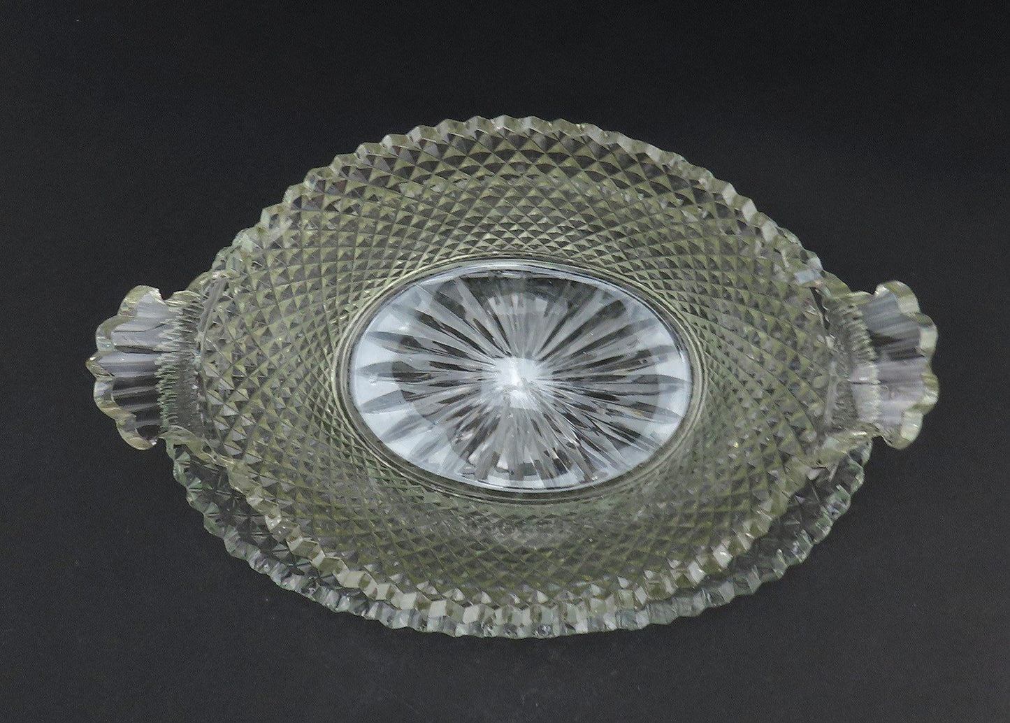 Late 1700s/early 1800s Anglo Irish Cut Glass Oval Bowl Basket w Underplate