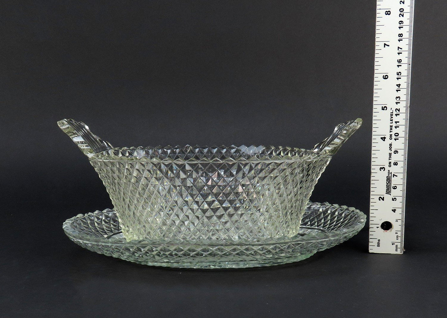 Late 1700s/early 1800s Anglo Irish Cut Glass Oval Bowl Basket w Underplate