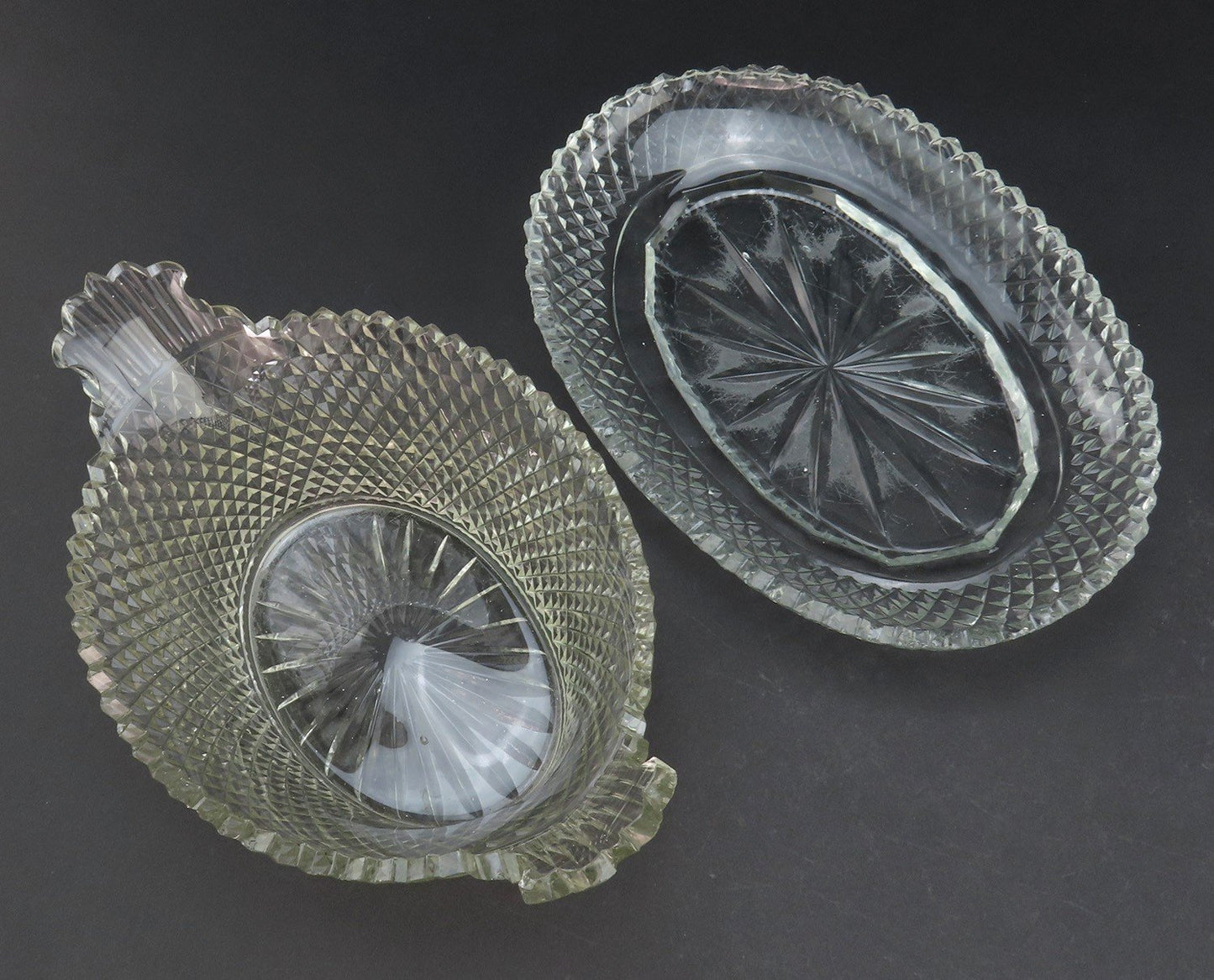 Late 1700s/early 1800s Anglo Irish Cut Glass Oval Bowl Basket w Underplate