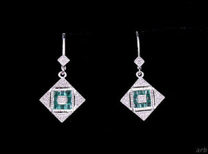 Sparkling Sterling Silver Diamond Emerald Drop Dangle Earrings