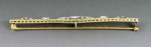 Exquisite Krementz 14k White and Yellow Gold ~.32ct Diamond Filigree Bar Pin