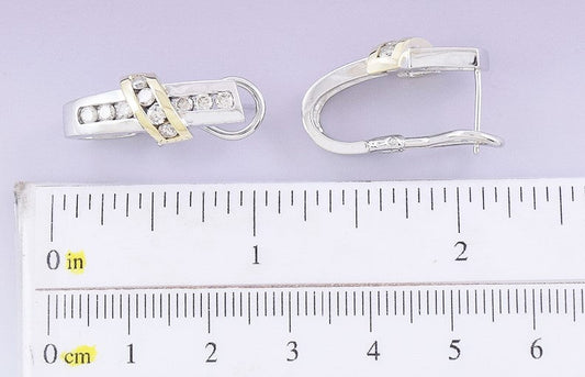 Gorgeous Pair 14k Two Tone White & Yellow Gold Diamond Earrings