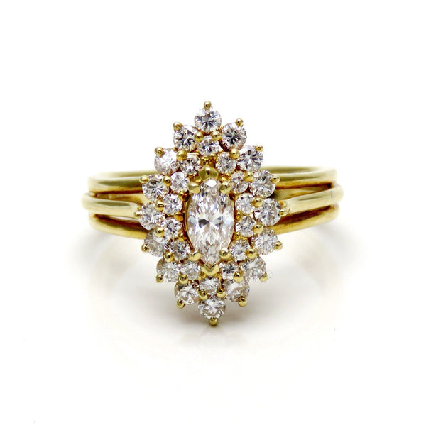 Dazzling 14k Yellow Gold Marquise Diamond Halo Ring ~.66ct tdw