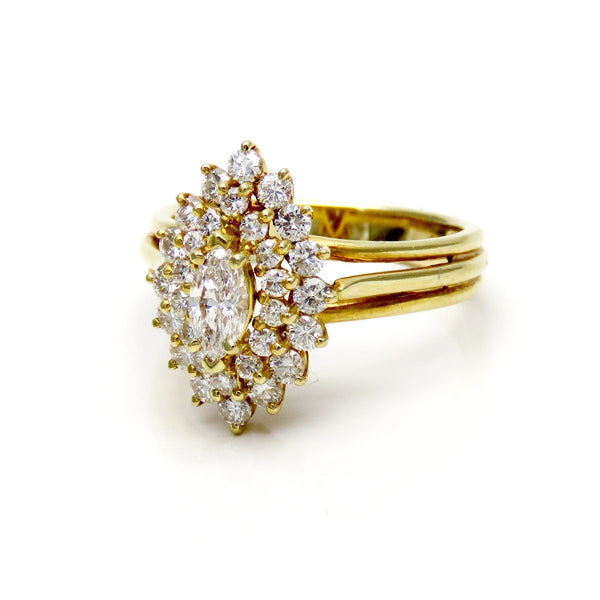 Dazzling 14k Yellow Gold Marquise Diamond Halo Ring ~.66ct tdw