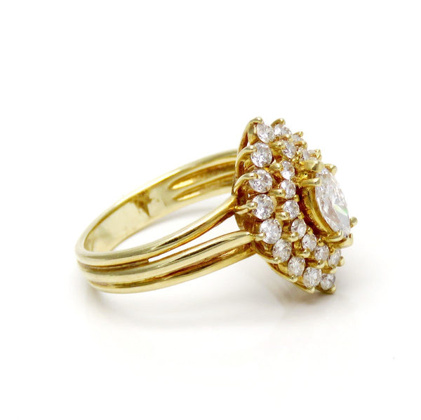 Dazzling 14k Yellow Gold Marquise Diamond Halo Ring ~.66ct tdw