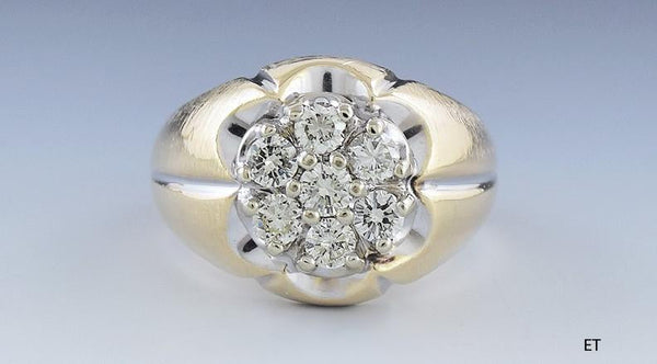 Attractive 14k Yellow Gold & ~1-1.5ct Diamond Cluster Ring