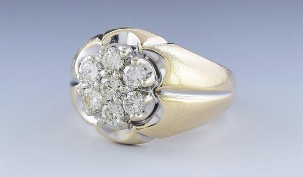 Attractive 14k Yellow Gold & ~1-1.5ct Diamond Cluster Ring