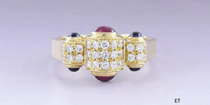 Gorgeous 18k Yellow Gold Sapphire Ruby & Diamond Ring