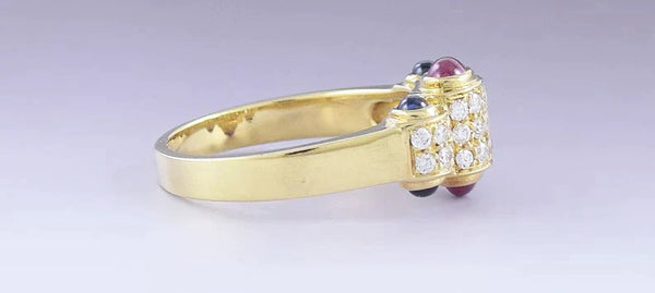 Gorgeous 18k Yellow Gold Sapphire Ruby & Diamond Ring