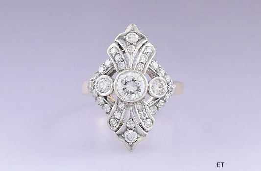 Dazzling Antique 14k Yellow Gold, Silver & Diamond Ring