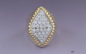 Striking High Quality 14K Yellow Gold Pavé Diamond Navette Ring Size 5.5