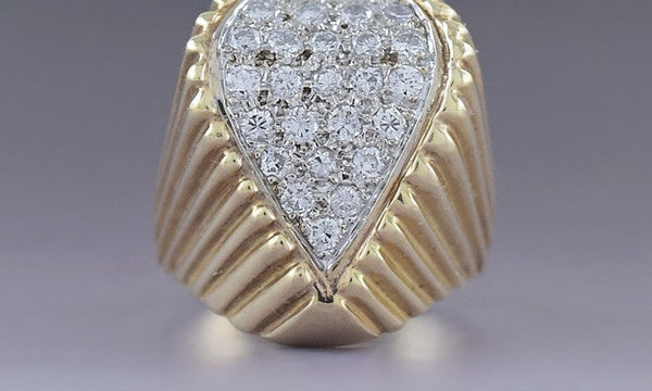 Striking High Quality 14K Yellow Gold Pavé Diamond Navette Ring Size 5.5