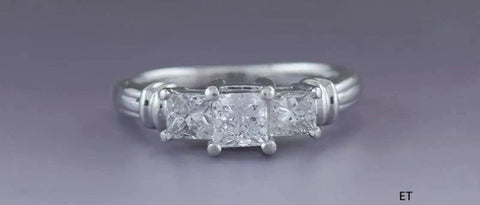 Gorgeous Three Princess Cut Diamond Platinum Engagement Ring .84ct