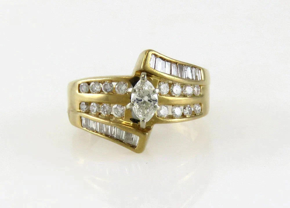 Classic 14k Yellow Gold ~.75ct tdw Diamond Marquise Bypass Ring
