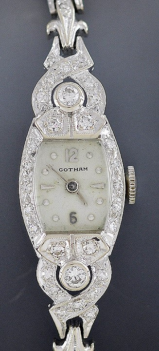 Attractive 14k White Gold & Sparkling Diamond Ladies Wristwatch Gotham