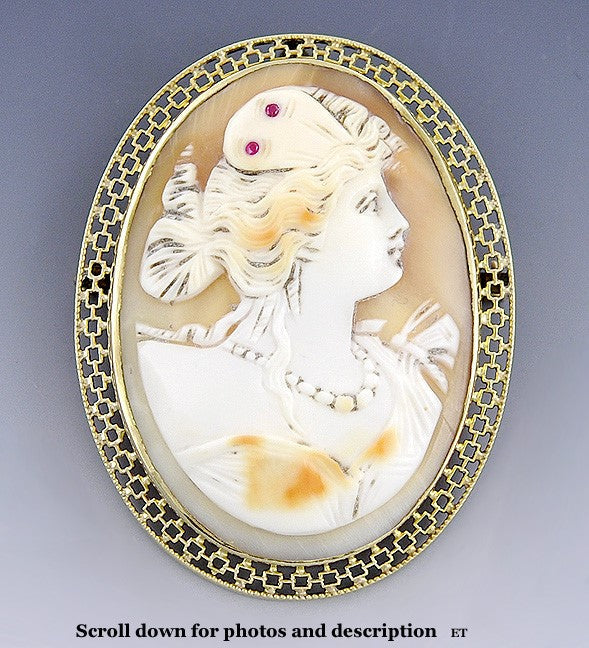 Fine Victorian 10k Gold Filigree Openwork Hand Carved Cameo Brooch Pin Pendant