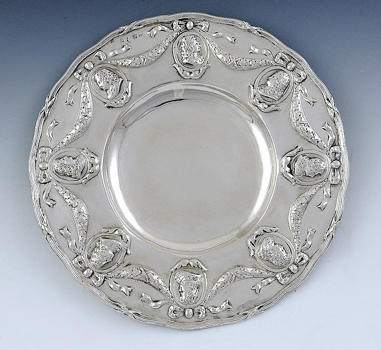 Antique c1890 German 800 Silver Louis XV Style Medallion Dish/Plate 8.25"