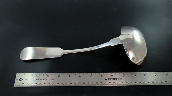 Lovely Mid 1800s American Coin Silver Large Soup Punch Ladle Fiddle Tipt 12 7/8"