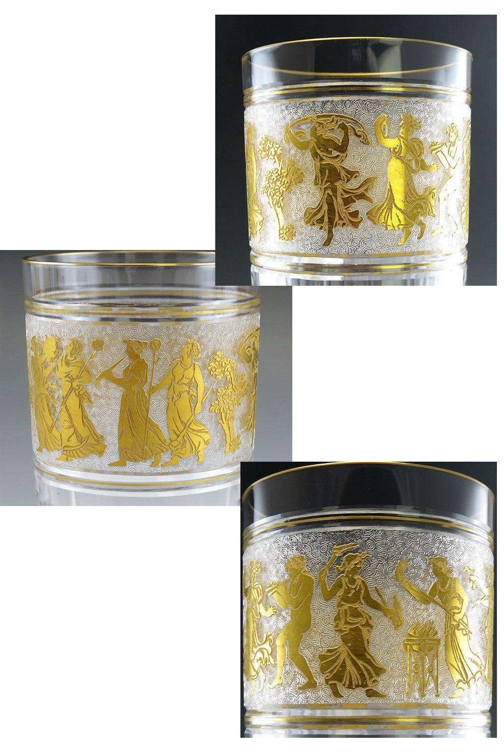 7 Val St Lambert Danse de Flore Gold Crystal Juice/Water Tall Tumbler Glasses