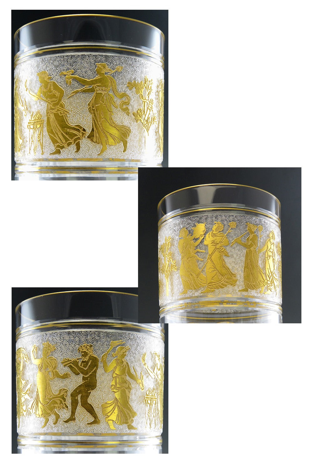 7 Val St Lambert Danse de Flore Gold Crystal Juice/Water Tall Tumbler Glasses