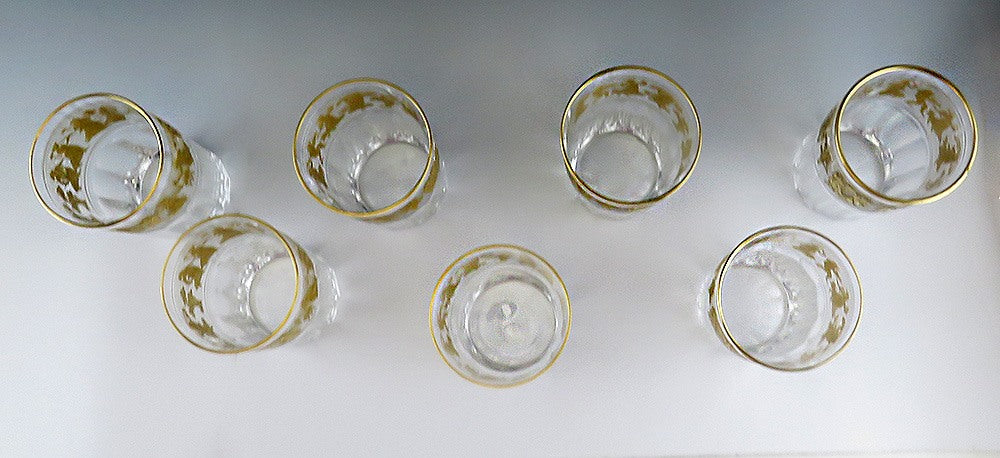 7 Val St Lambert Danse de Flore Gold Crystal Juice/Water Tall Tumbler Glasses