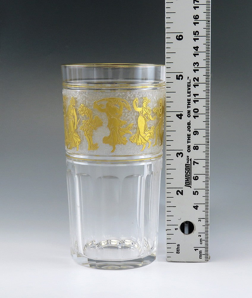 7 Val St Lambert Danse de Flore Gold Crystal Juice/Water Tall Tumbler Glasses
