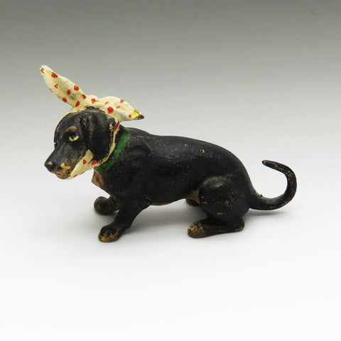 Dachshund w/ Toothache Austrian Bronze Miniature c1900 to 1930s 1"