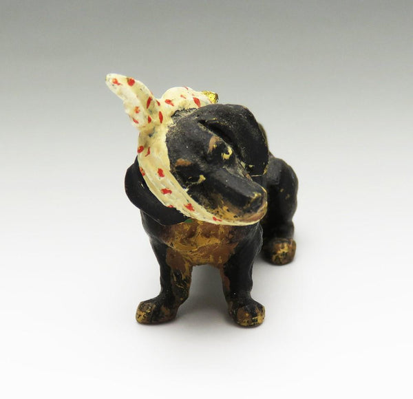 Dachshund w/ Toothache Austrian Bronze Miniature c1900 to 1930s 1"