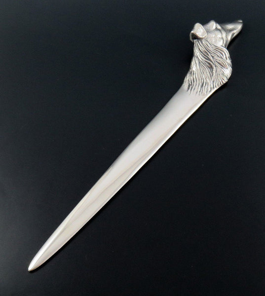 Vintage Valenti Spain Silver Plated Collie Dog Letter Opener