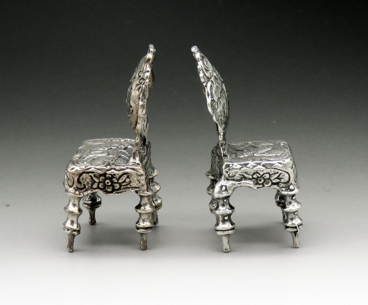 2 Victorian Style Sterling Silver Doll House Miniature Living/Dining Room Chairs