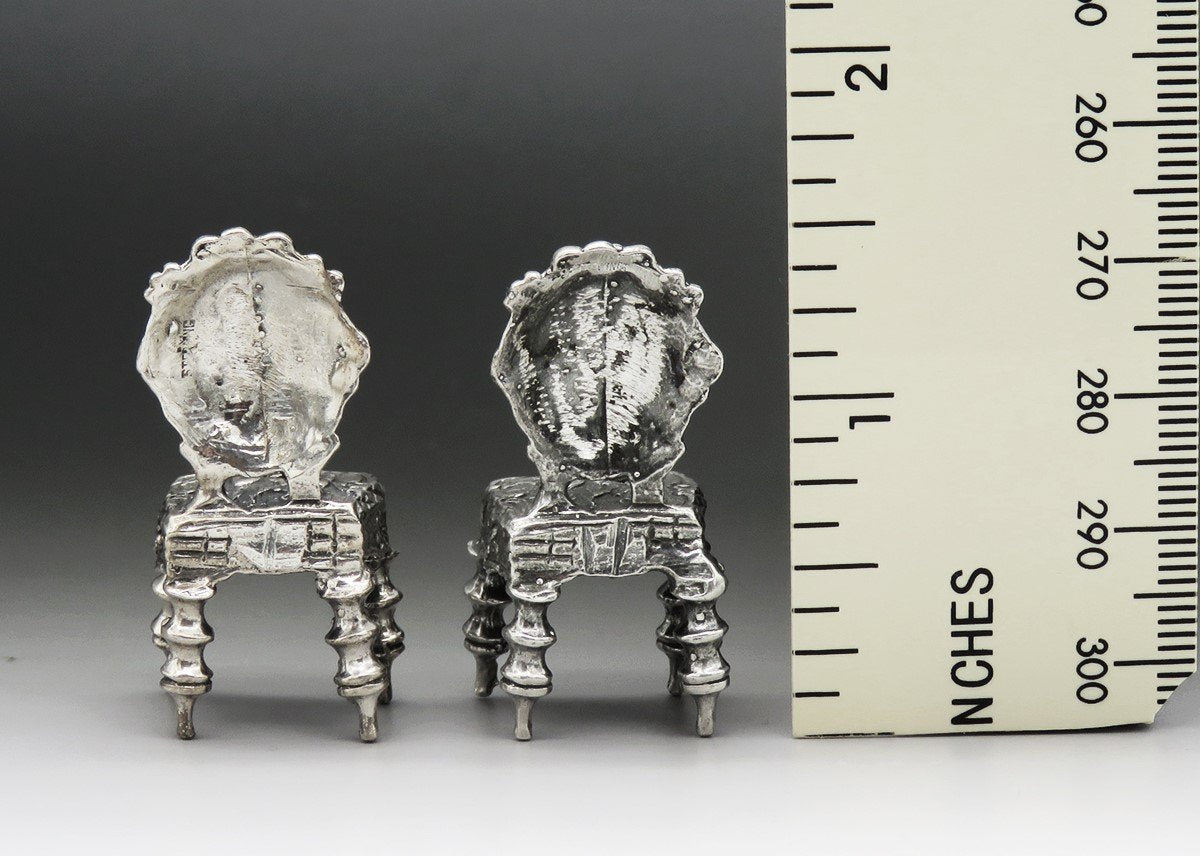 2 Victorian Style Sterling Silver Doll House Miniature Living/Dining Room Chairs