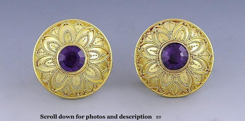 Stunning Designer 'Gillardin' Amethyst & 22K/18K Gold Earrings Etruscan Revival