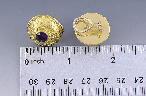 Stunning Designer 'Gillardin' Amethyst & 22K/18K Gold Earrings Etruscan Revival