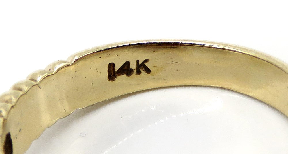 Elegant 14k Yellow Gold Ruby Cabochon Diamond Halo Ribbed Ring