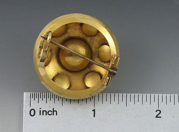 Superb Victorian 18k Gold Striated Ox Eye Agate Brooch Pin
