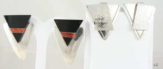 Two Pairs of Handmade Southwest Native American Sterling Silver Earrings