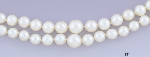 Classy Double Strand Graduated Pearl Necklace w/ 14k White Gold Filigree Clasp